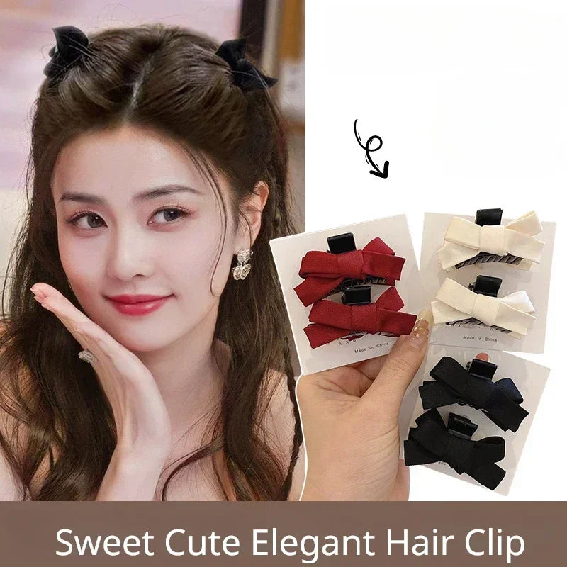 2pcs/set Small Double-layer Satin Bow Hairpin for Women