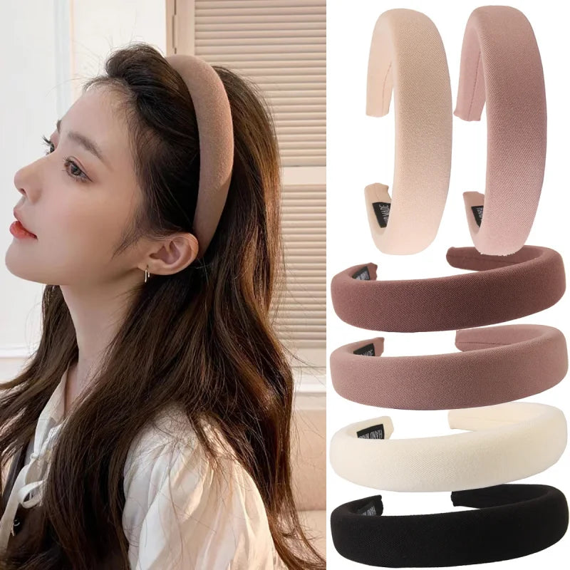 Wild Solid Color Sponge Headband for Women Fashion Girl Wash Face Wide Edge Simple Hair Band